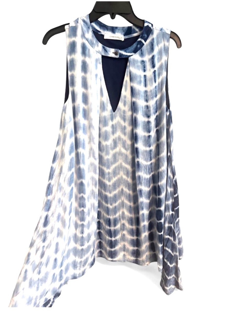 🐳Caramela Blue Size S Tie-Dye Keyhole Swing Tank Blouse Coastal Resort Boho